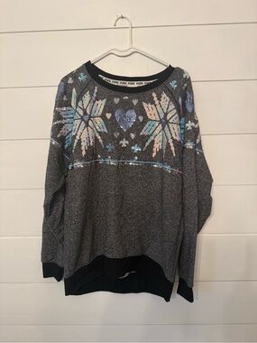 Victoria's Secret Gray Sequin Snowflake Crewneck Sweater